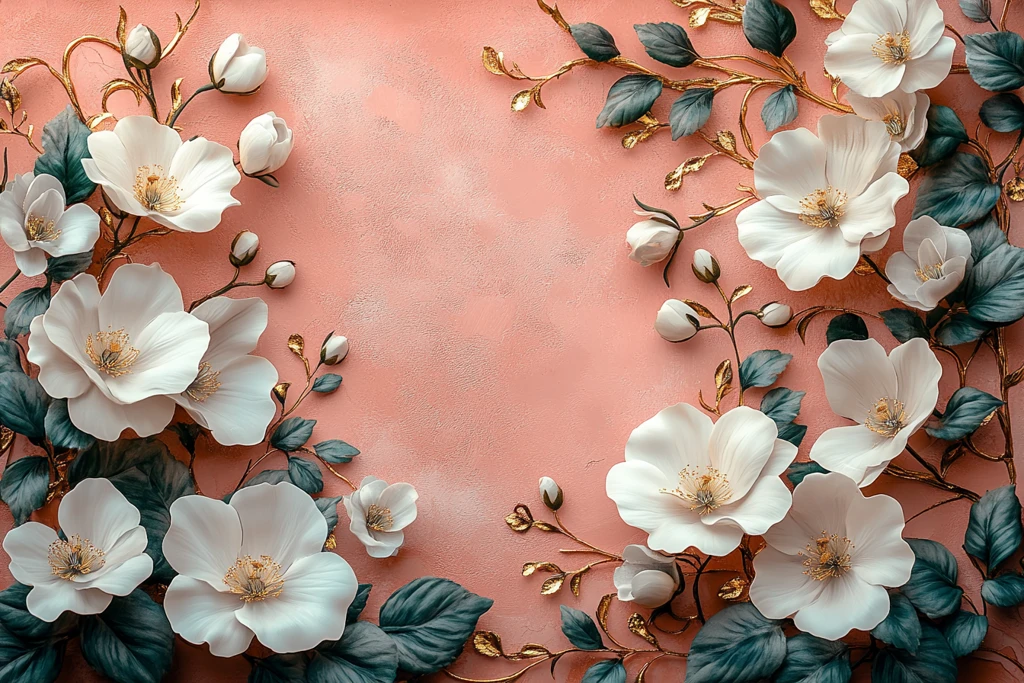 粉红花簇金色藤蔓