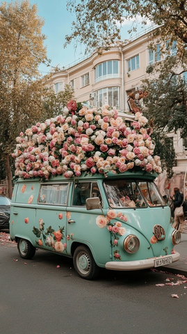 玫瑰装饰的货车