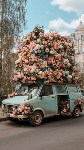 玫瑰装饰的货车