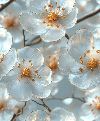 透明白金花卉图案