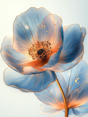 水彩花金边透明花瓣