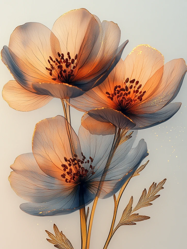 水彩花金边透明花瓣