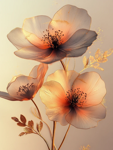 水彩花金边透明花瓣