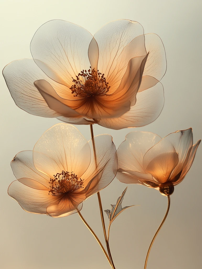 水彩花金边透明花瓣