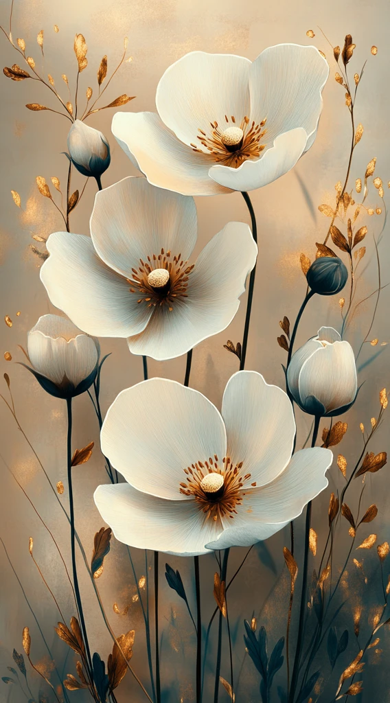 白花线条金色点缀