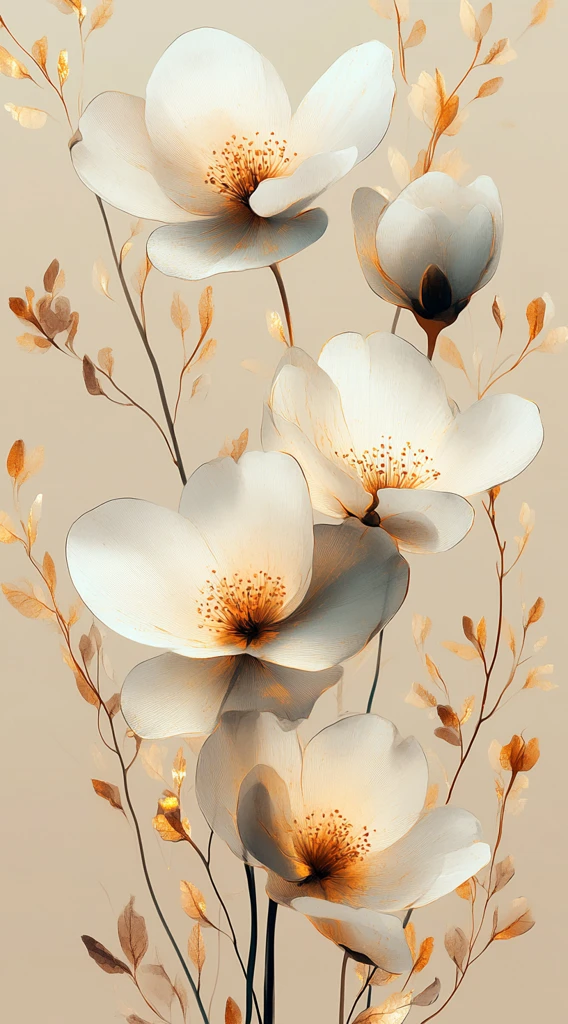 白花线条金色点缀