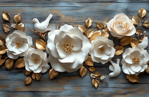 白玫瑰与金花木墙纸