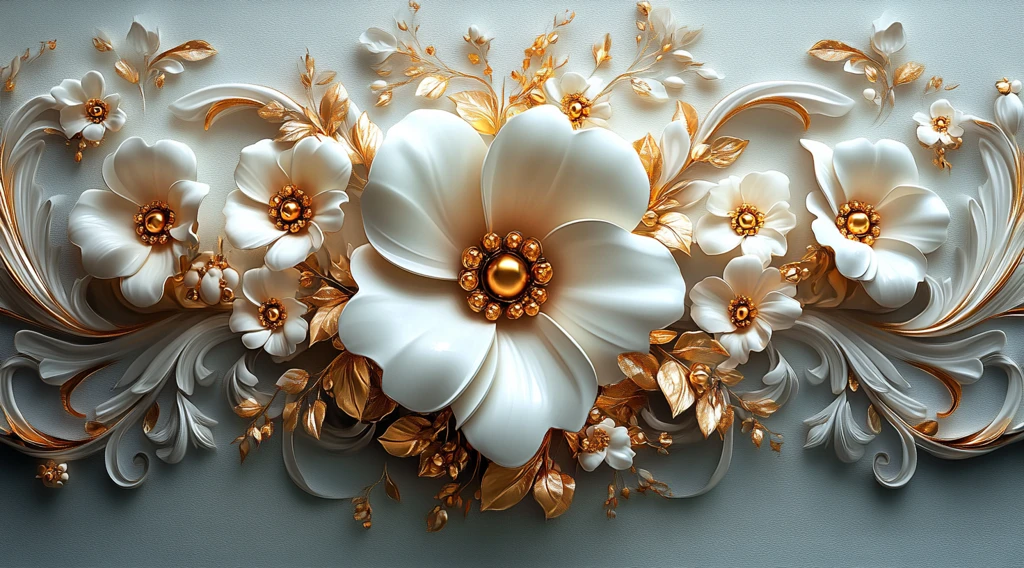 白金花卉三维画
