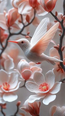 粉墙鹤鸟木兰花