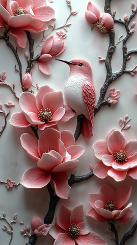 粉墙鹤鸟木兰花