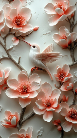 粉墙鹤鸟木兰花