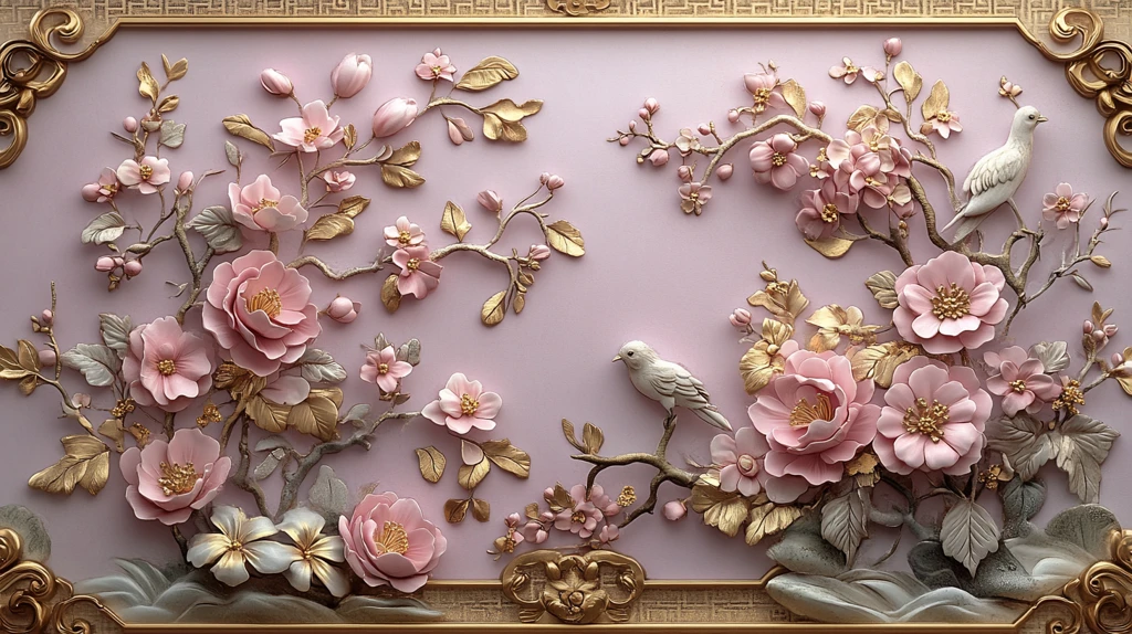 紫金花鸟剪纸背景