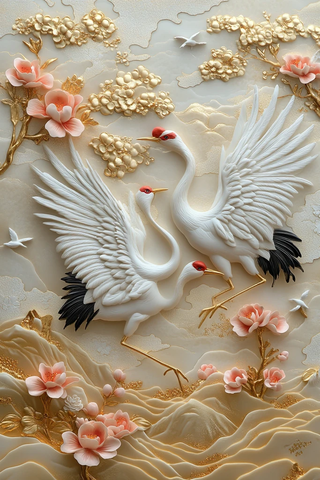 两鹤祥云繁花山