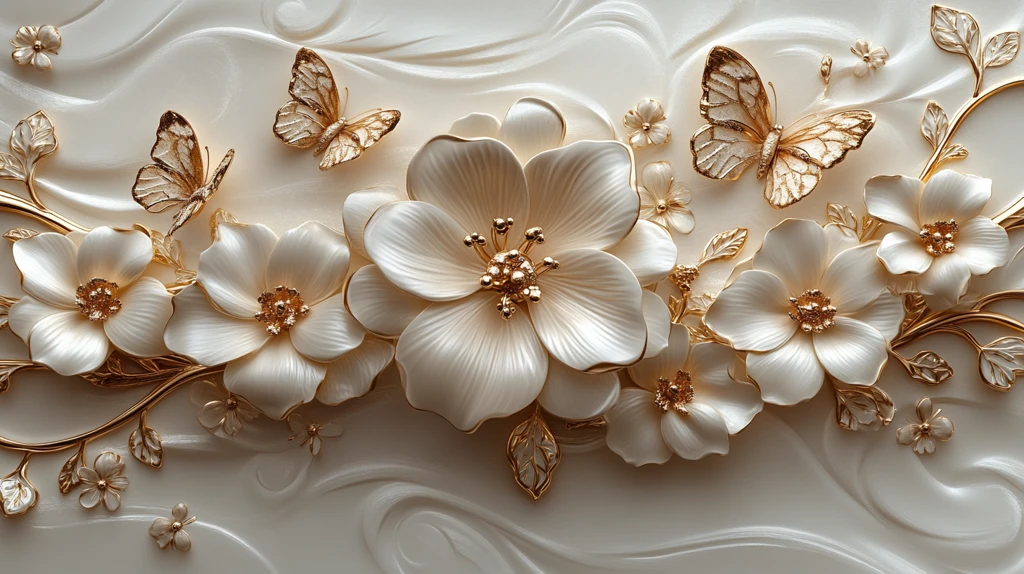 白色珠宝花墙纸