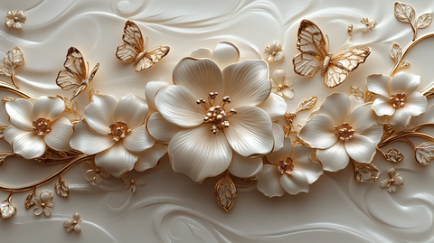 白色珠宝花墙纸