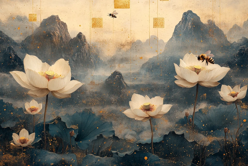 白花金纹蜂采蜜