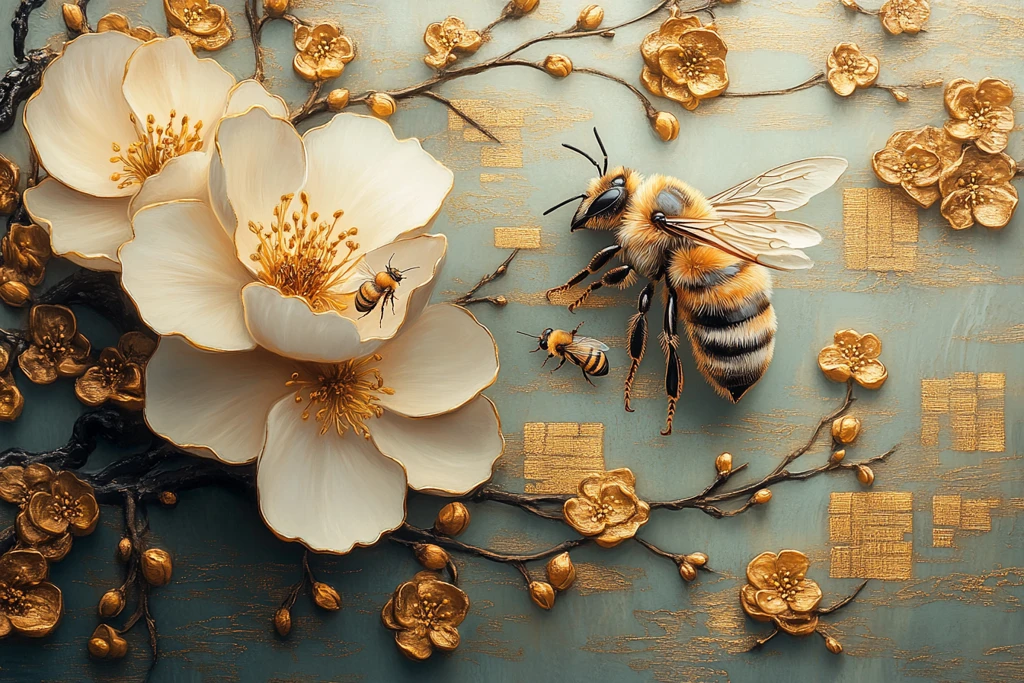 白花金纹蜂采蜜