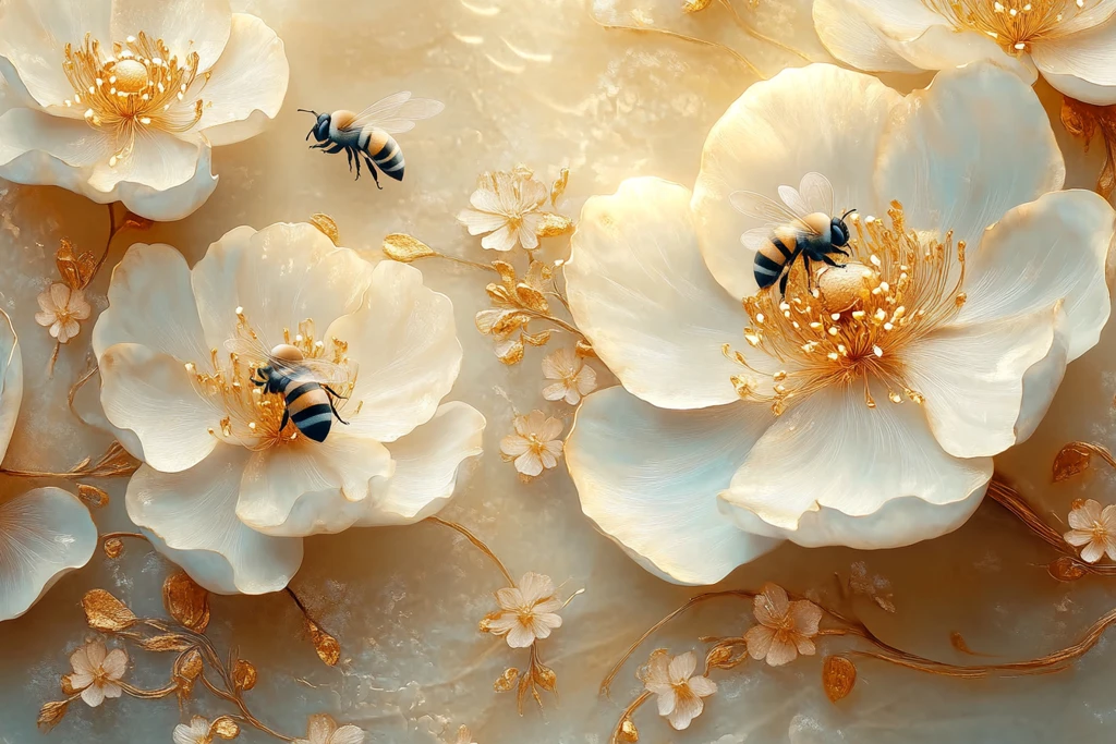 白花金纹蜂采蜜