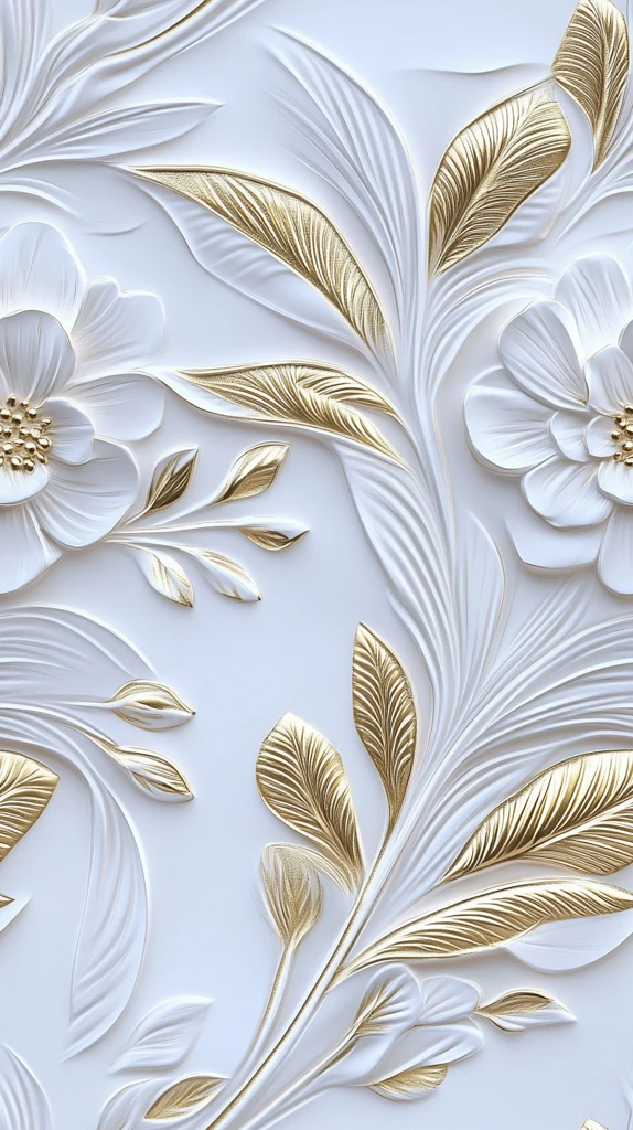 白色金色花叶墙纸