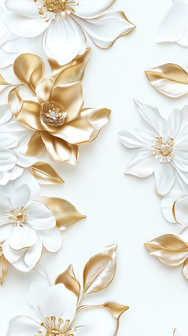 白色金色花叶墙纸