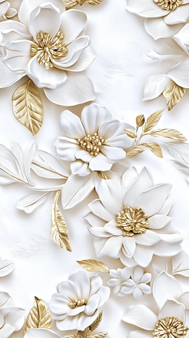 白色金色花叶墙纸
