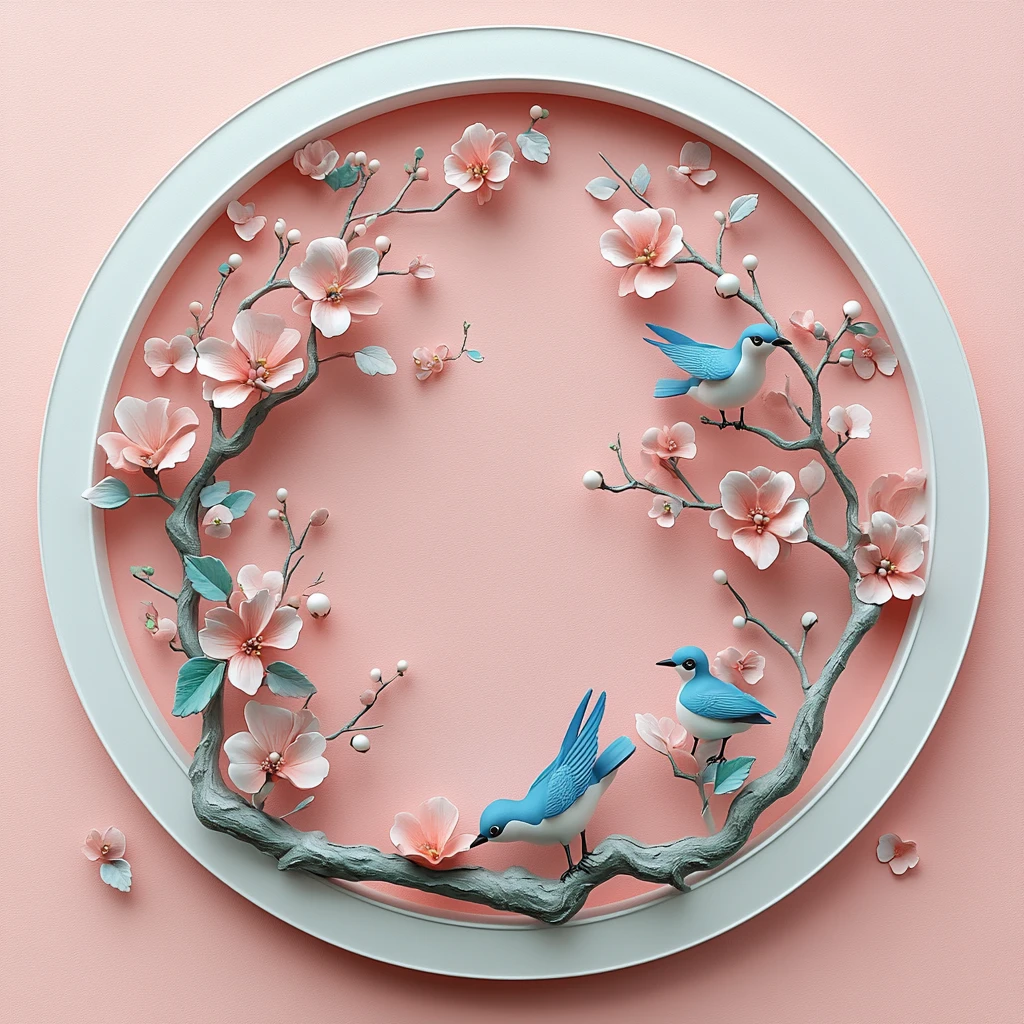 粉色蓝色花鸟石雕