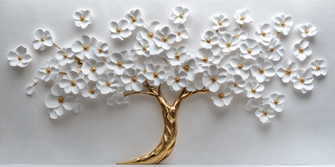 白色花朵金树画