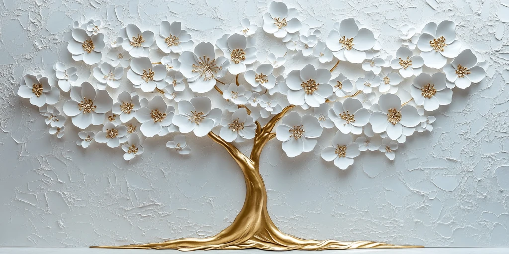 白色花朵金树画