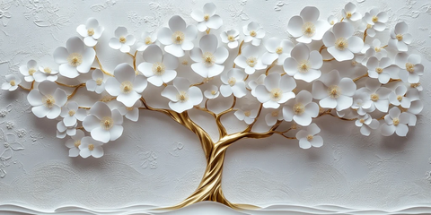 白色花朵金树画