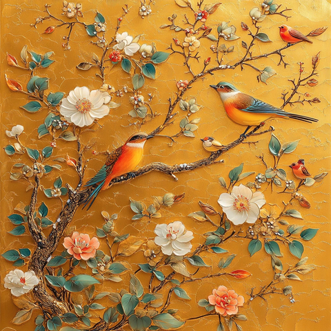 花鸟纹玻璃镶嵌