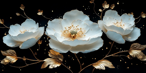 白牡丹金叶墙绘