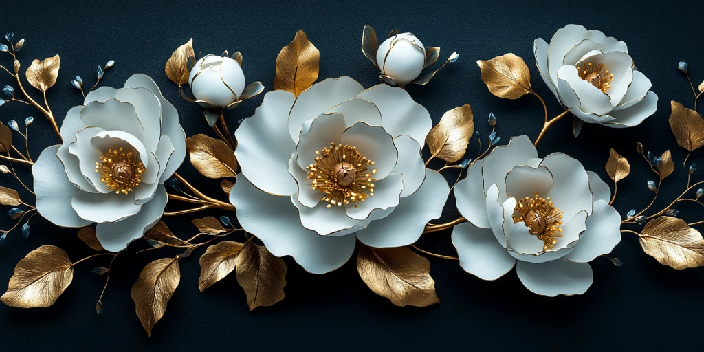 白牡丹金叶墙绘