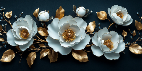 白牡丹金叶墙绘