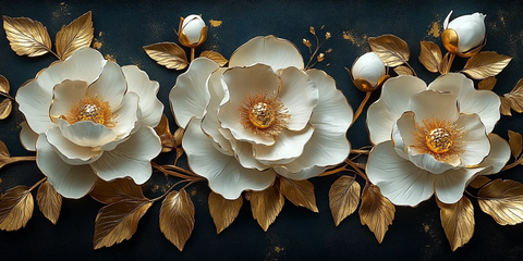 白牡丹金叶墙绘