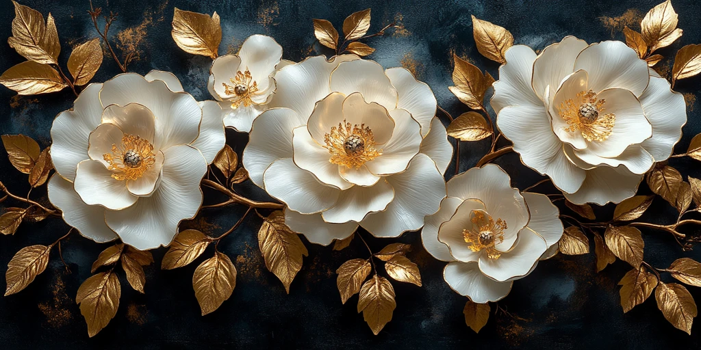 白牡丹金叶墙绘