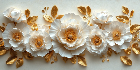 白牡丹金叶墙画