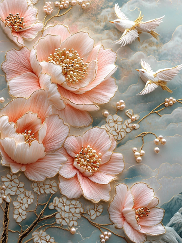 牡丹刺绣花鸟图案