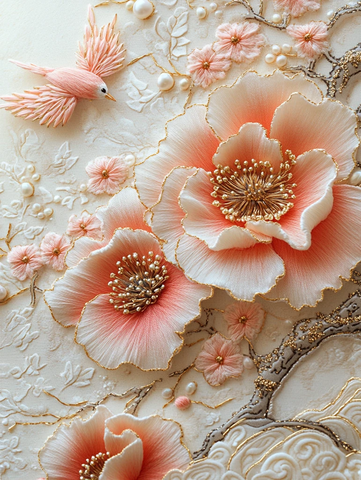 牡丹刺绣花鸟图案