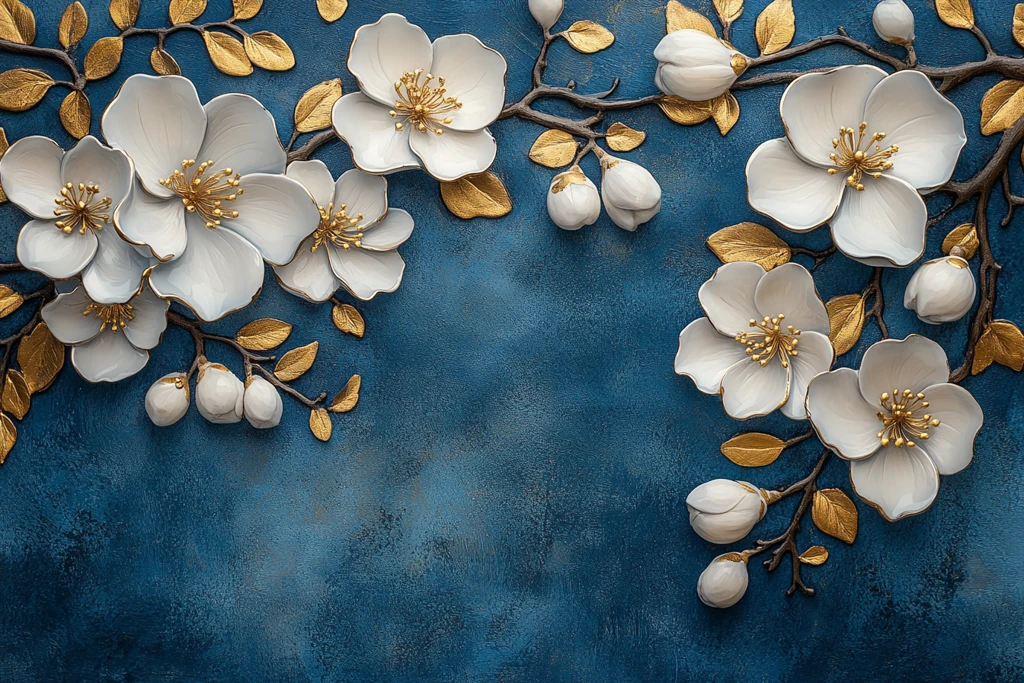 青花茉莉山水瓷瓶