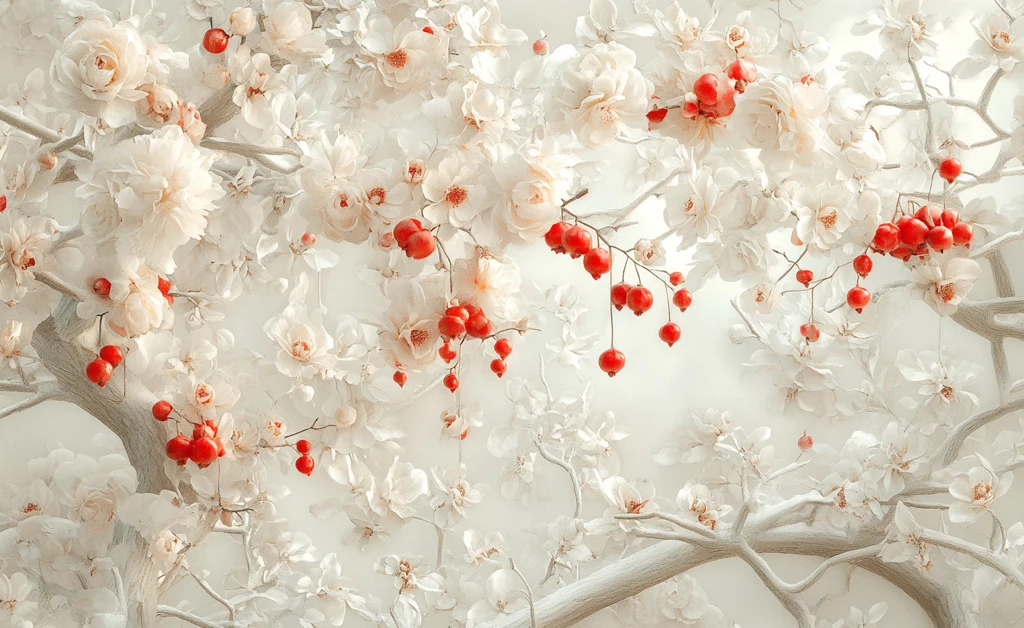 石榴树无缝白墙纹