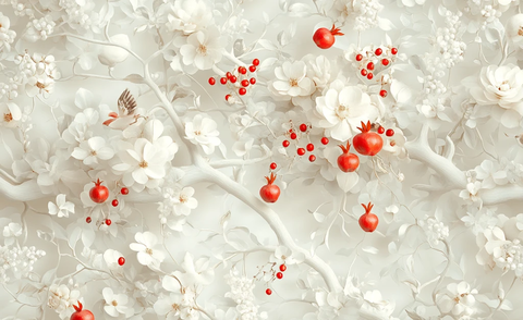 石榴树无缝白墙纹