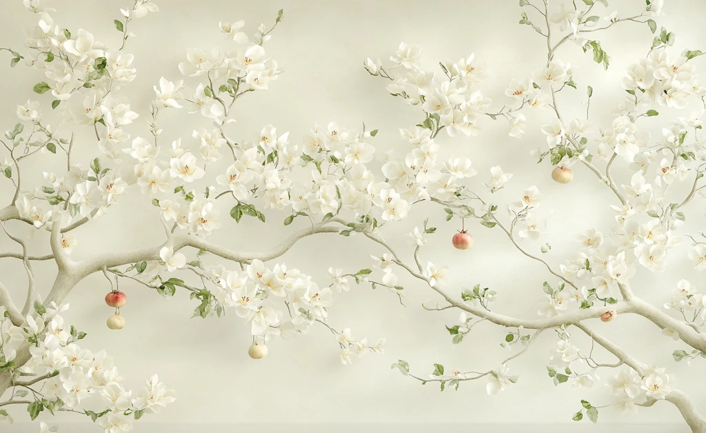 石榴树无缝白墙纹