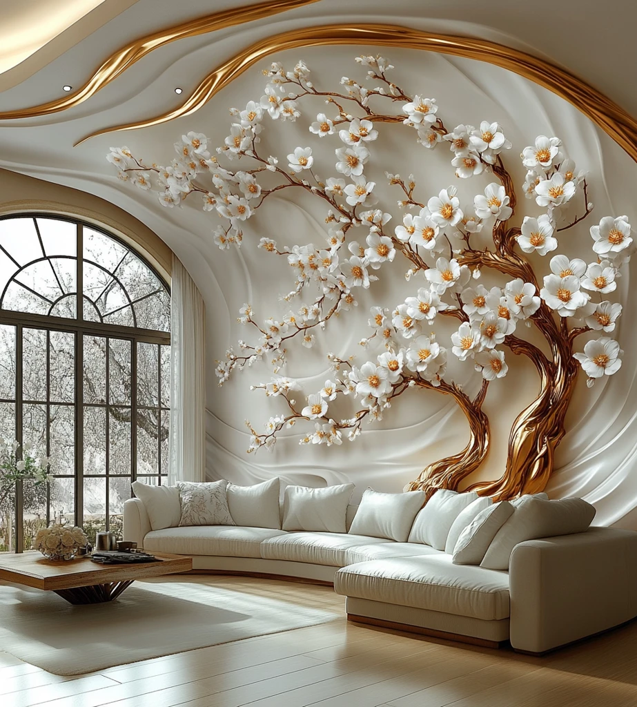 白花金饰吊顶壁纸