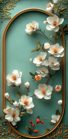 白花绿金古典框