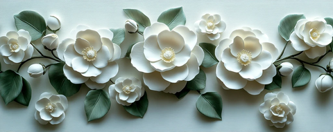 白纸山茶浮雕图案