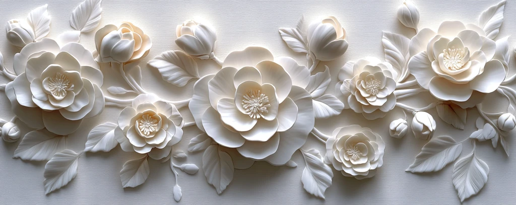 白纸山茶浮雕图案