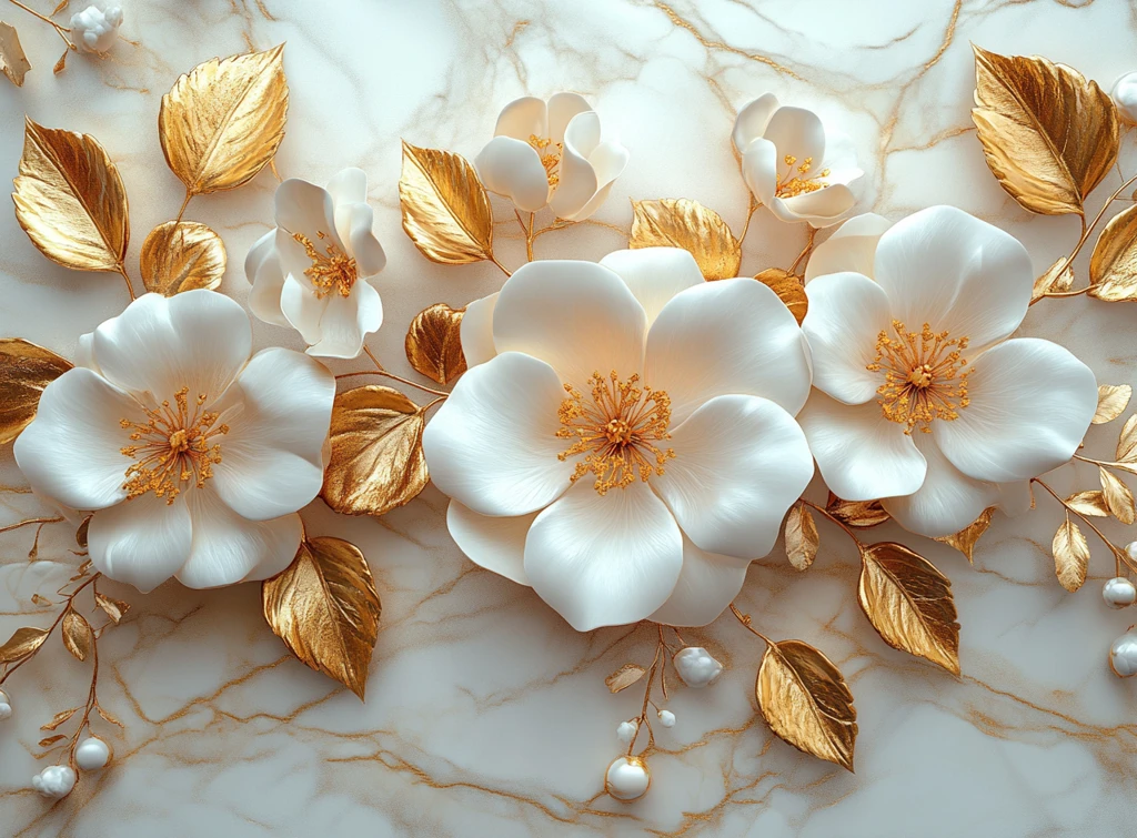 金叶白花装饰画