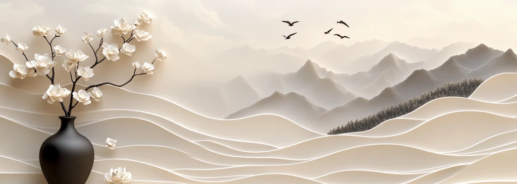 山鸟花瓶立体墙艺