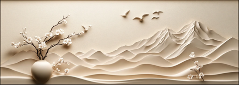 山鸟花瓶立体墙艺