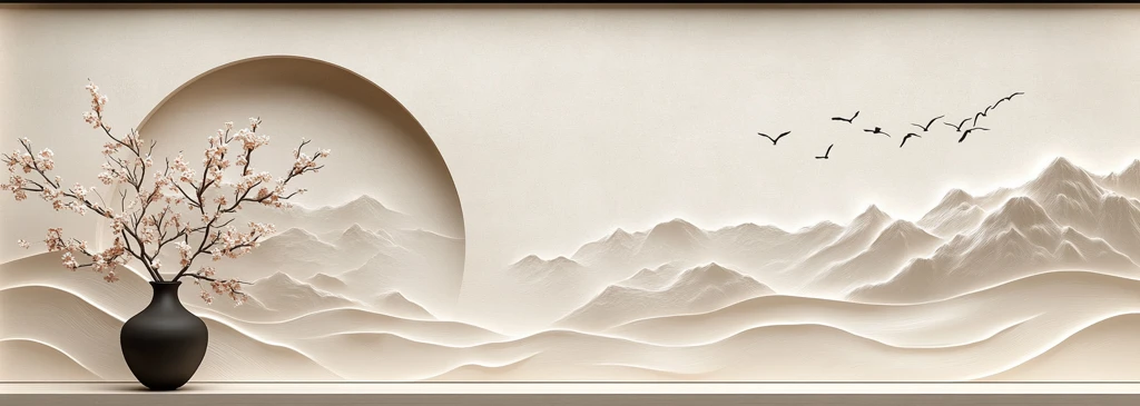 山鸟花瓶立体墙艺